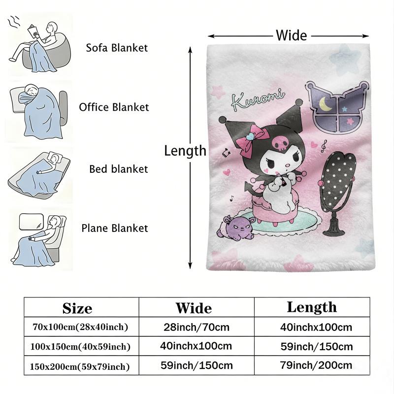 Kuromi Dreamy Pink Flannel Blanket Soft Warm Throw Japanese Anime Camping Office Bedroom School Nap Novel Blanket Summer Quilt