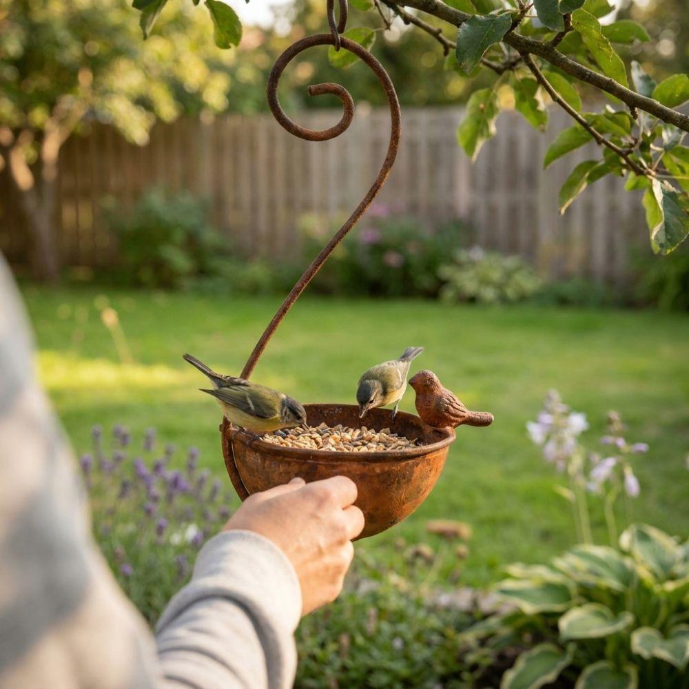 Rusty Metal Hanging Bird Bath Feeder Large Capacity Bird Water Bowl Bird Water Drinker  Backyard