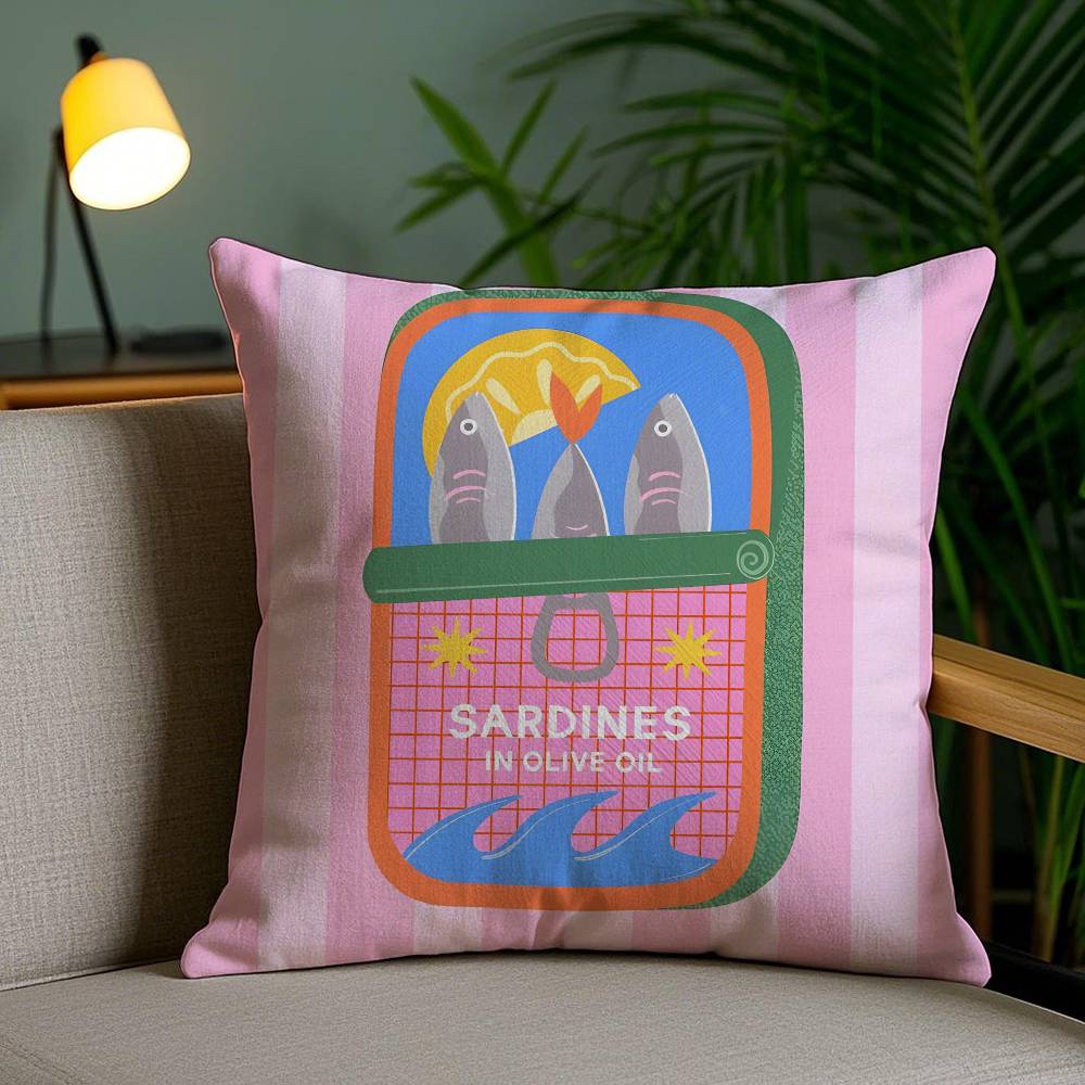 Colorful Sardine-S Fantasy Patterns Pillow Case Anti-dustmite Pillowcase Invisible Zipper Silky Short Plush Sofa Cushion Cover