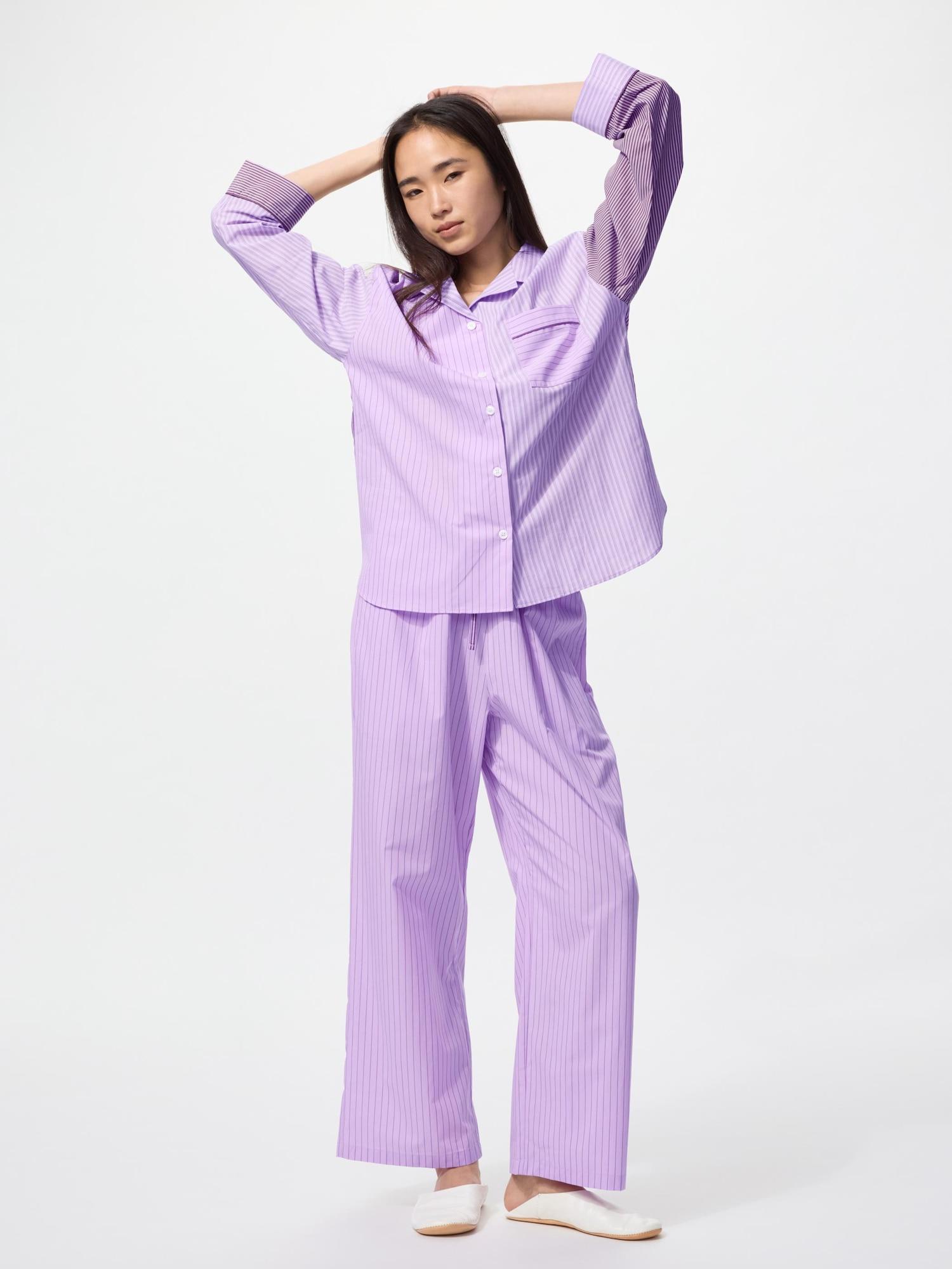 

Хлопковая пижама Uniqlo с длинным рукавом, сумасшедший узор 71 PURPLE/WOMEN M