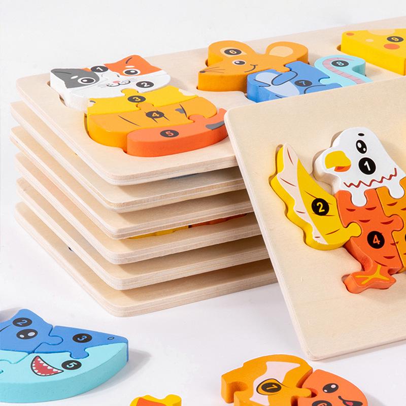 Cross-Border Animal Insect 3D Puzzle Building Blocks – Wooden Educational Toys for Kindergarten