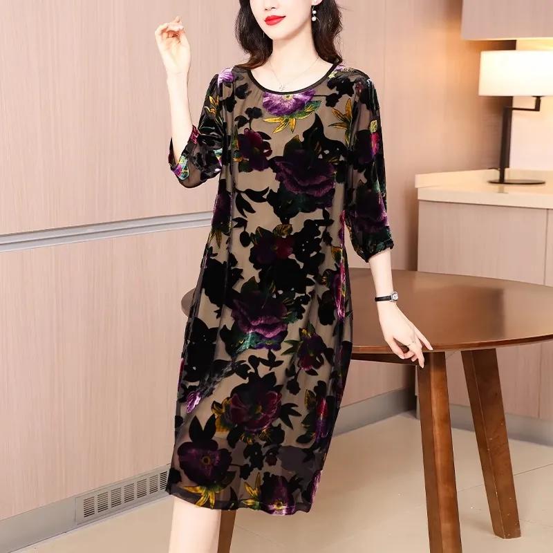 Women's Spring Vintage-Style Dress Loose-Fit Casual Dress for Mothers and Older Women