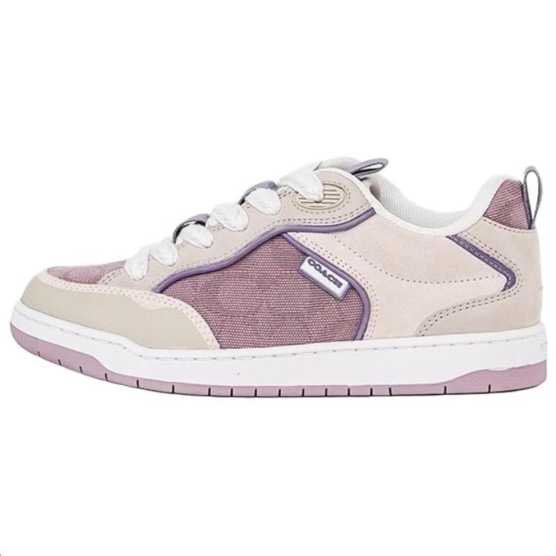 

Coach C023 Кроссовки Ткань Кожа спилка коровы Круглый носок Шнуровка Низкие Скейтбордические кроссовки Женские кроссовки Серый Фиолетовый CAX35-LIU 38.5