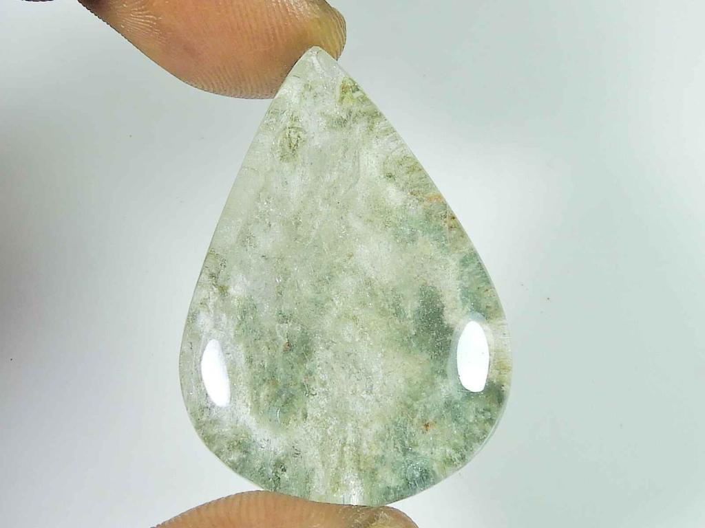 57 karátů. Lodolit Zahradní Křemen Hruška Křišťál Kabošon Volný Drahokam 28X41X5MM SK-3387