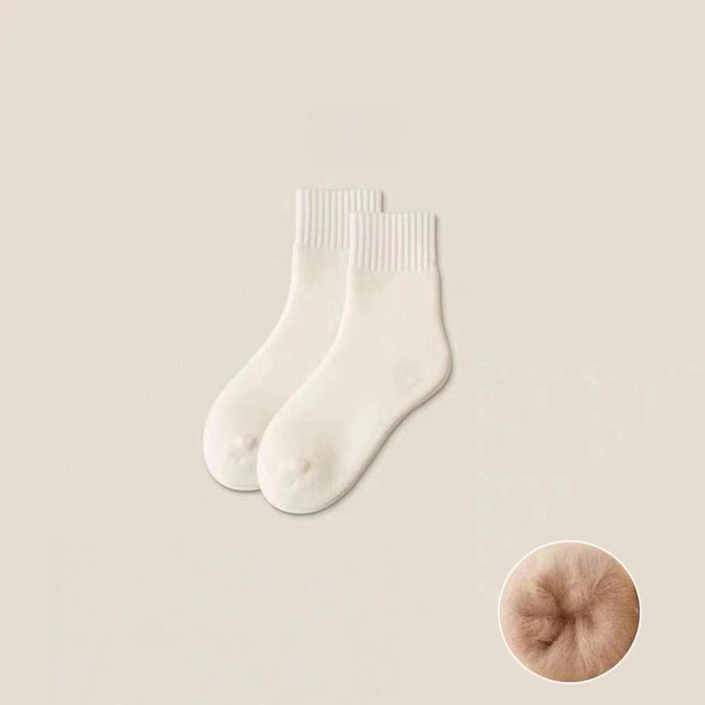 1 Pairs Women's Thickened Mink Socks Plush Sleepwear Solid Color Warm Middle Tube Autumn Winter Home Socks