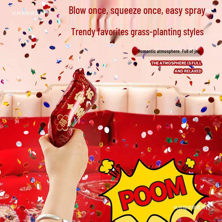 Creative Wedding Atmosphere Confetti Cannons - Handheld Inflatable Flower Spray Props for Photos and Games