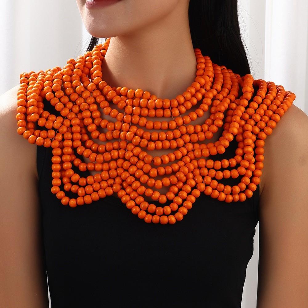 Wooden Handwoven Ethnic Pendant Necklace Shawl Chain Accessory For Women Wear