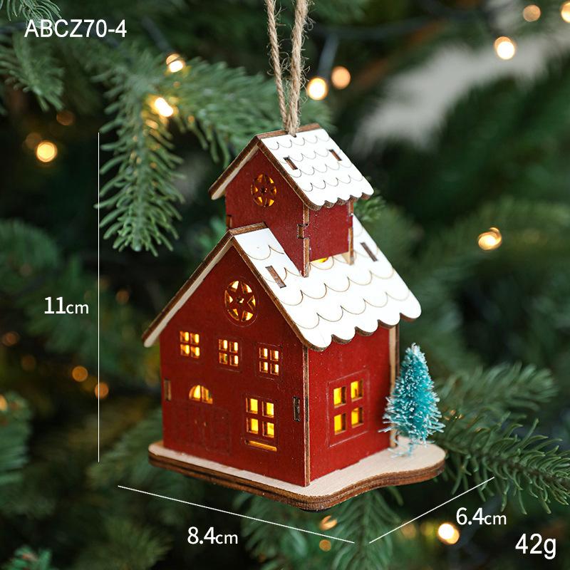 Christmas LED Light Wooden House Luminous Cabin Merry Christmas Decorations for Home DIY Xmas Tree Ornaments Kids Gifts New