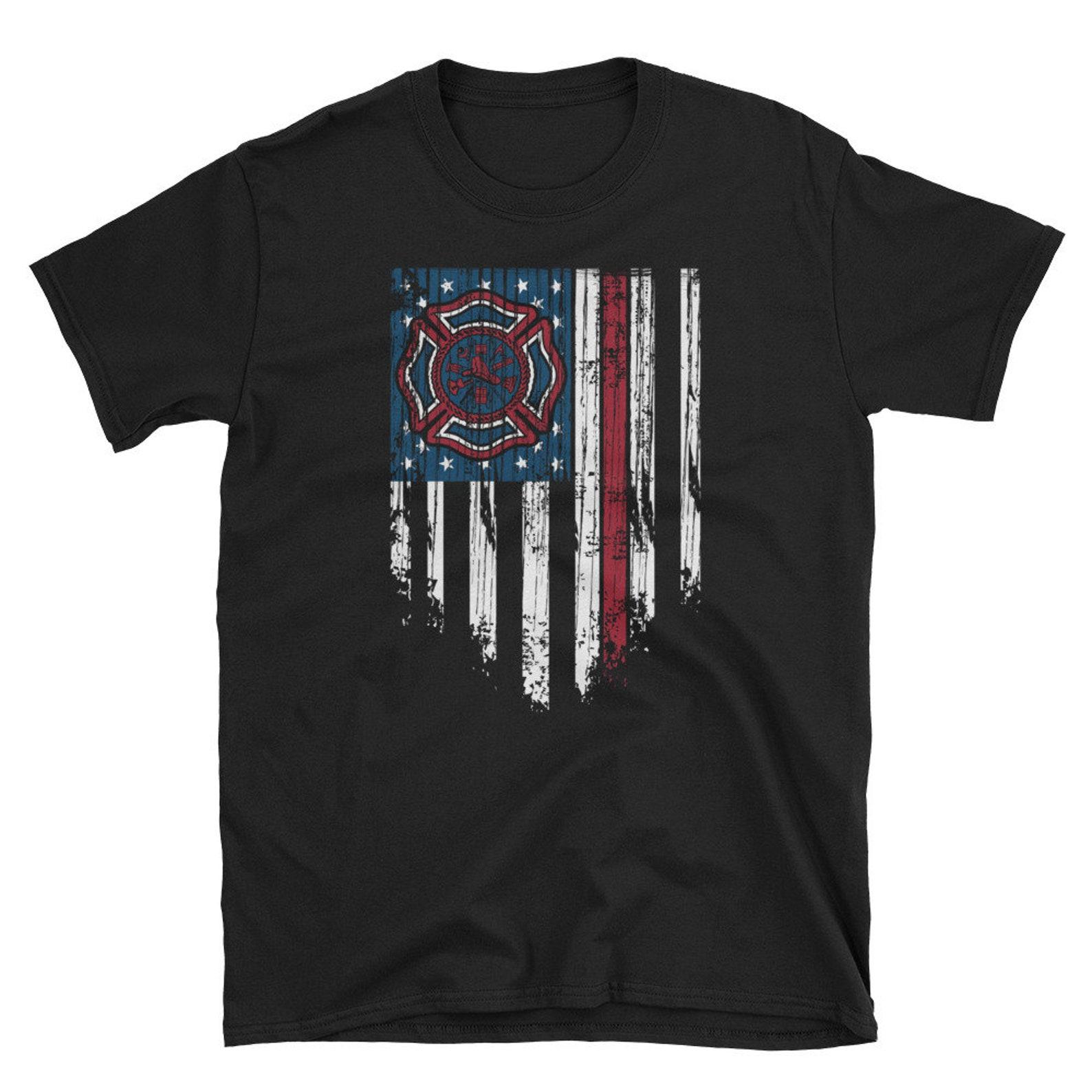 Firefighter Thin Red Line Flag Shirt USA Patriotic Fireman Tee Shirt Fourth of July American Flag Gift 4XL