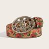 Vintage Rose Design Pu Belt For Women With 3d Embossed Flower Pattern For Outdoor Fashion