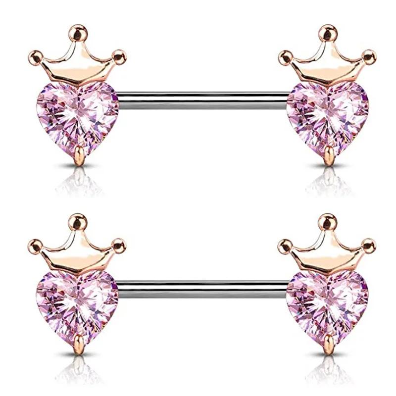 Rosa Herz Brustwarzenpiercing Stange Set Glänzende Kristall Brustwarzenringe Großpackung Für Frauen Blume Brustwarzen Schmuck Packung Piercing Teton Mengen