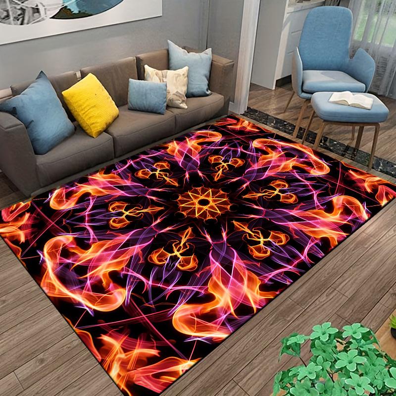 Colorful Abstract Flame Pattern Carpet with Symmetrical Design Suitable for use as an anti-slip for living room bedroom sofas