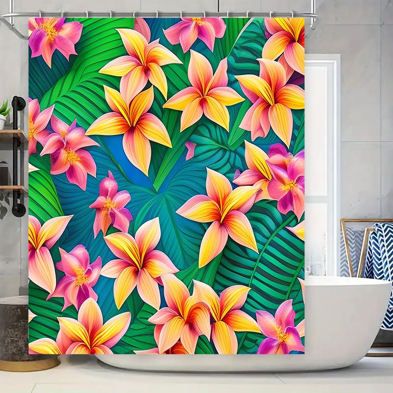 

Bright Tropical Leaves Shower Curtain Floral Bath Decor For Bathroom Renovation Modern Waterproof Fabric In Multiple Sizes Pink, W60H190(CM)-1 Pcs