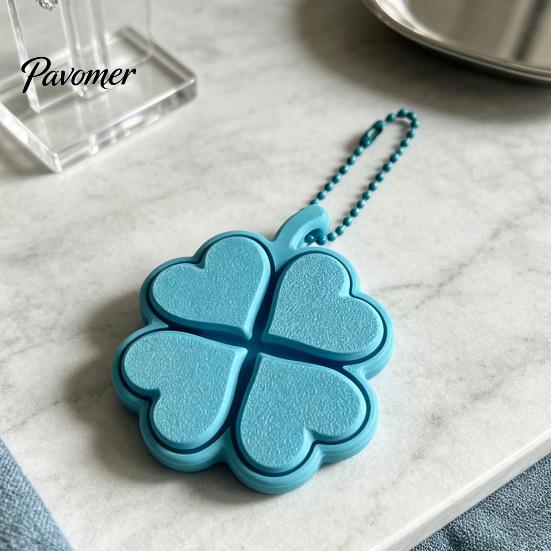 Backpack Hanging Ornament Four-Leaf Clover Clicker Keychain, 3D Printed Leaf Push Toy with Ball Accessory Chain, Stress Relief Finger Toy, Decorative