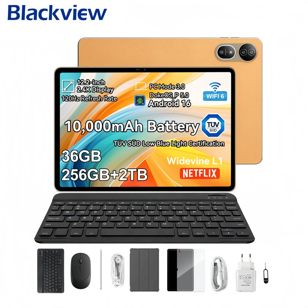 Blackview MEGA 12 5G Tablet 12.2 Inch 120Hz 12GB RAM 256GB ROM Android 16 Set (with Keyboard, QWERTY)