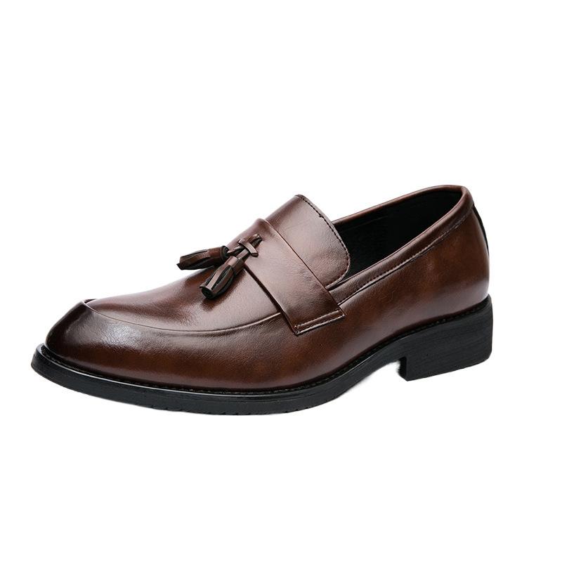 Spring and summer British casual leather shoes men's fringed leather shoes retro pointed hair stylist platform wedding groom shoes