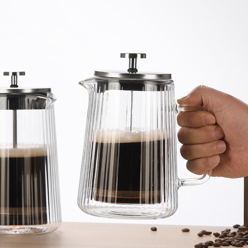 350/650/1000ML Hitzebeständiger Glas-French-Press-Kanne mit Doppelschicht-Filter für Handgebrühten Kaffee Milchschaum Kaltaufguss Zuhause