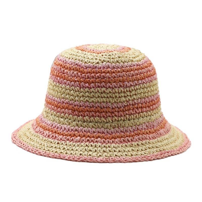 Color breathable bucket hat wide brim small fresh spring and summer travel visor striped hand woven breathable hat