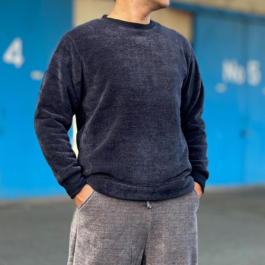 Hokaron Knit Crew LL Heather Men's Fleece-Lined Sweater, M, L, (JP, Alphabet, M, Gray)