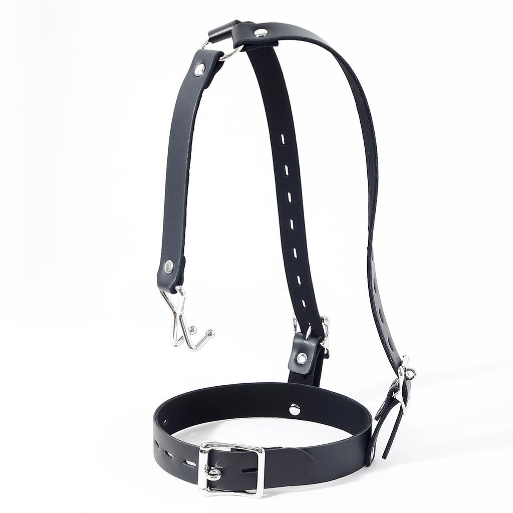 PU Leather Harness Face Mask Cool Black Headgear BDSM Bondage Restraint Ball Mouth Gag Sex Toys for Couples Adult Games 18+