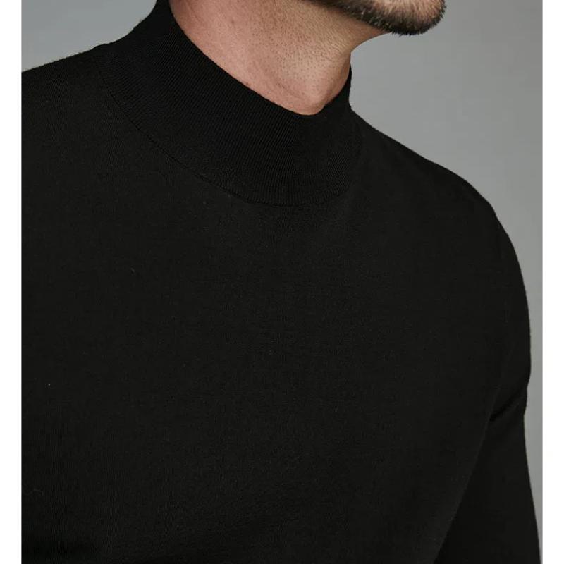Trend Fashion Autumn Winter new Thin Sweaters Men Solid Mock Neck Smart Casual All-match Long Sleeve Slim Pullovers Knitted Tops