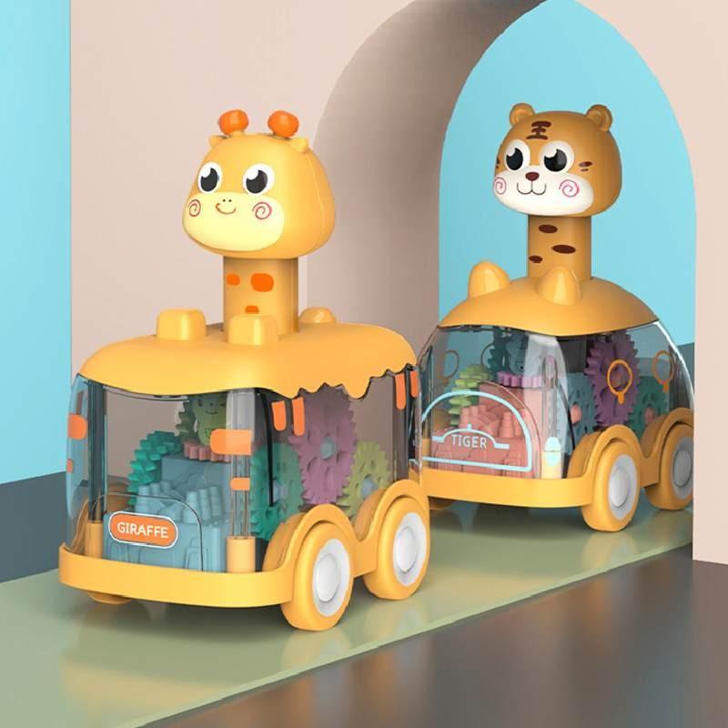 Small Tiger Deer Light Up Pressing Gear Toy Car For Kids Boys Girls Night Market Gift