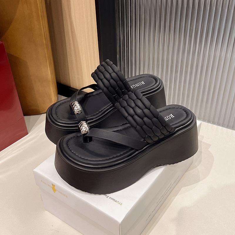 Women's 2025 Summer Sandals New Heightened Platform Slippers Outer Wear Women's High-end Black Toes