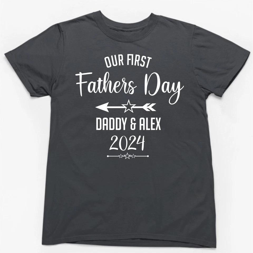 OUR FIRST FATHERS DAY PERSONALISED T-SHIRT Family Daddy Dad Father Mum Gift 1 M