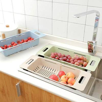 1 PCS/Kitchen Accessories Retractable Sinks Pans Drain Basket Rectangular Plastic Fruit Bowl Kitchen