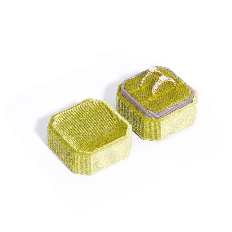 Velvet Ring Box Double Ring Box With Detachable Lid 2 Slots Octagon Ring Display Holder Case For Engagement Wedding Proposal