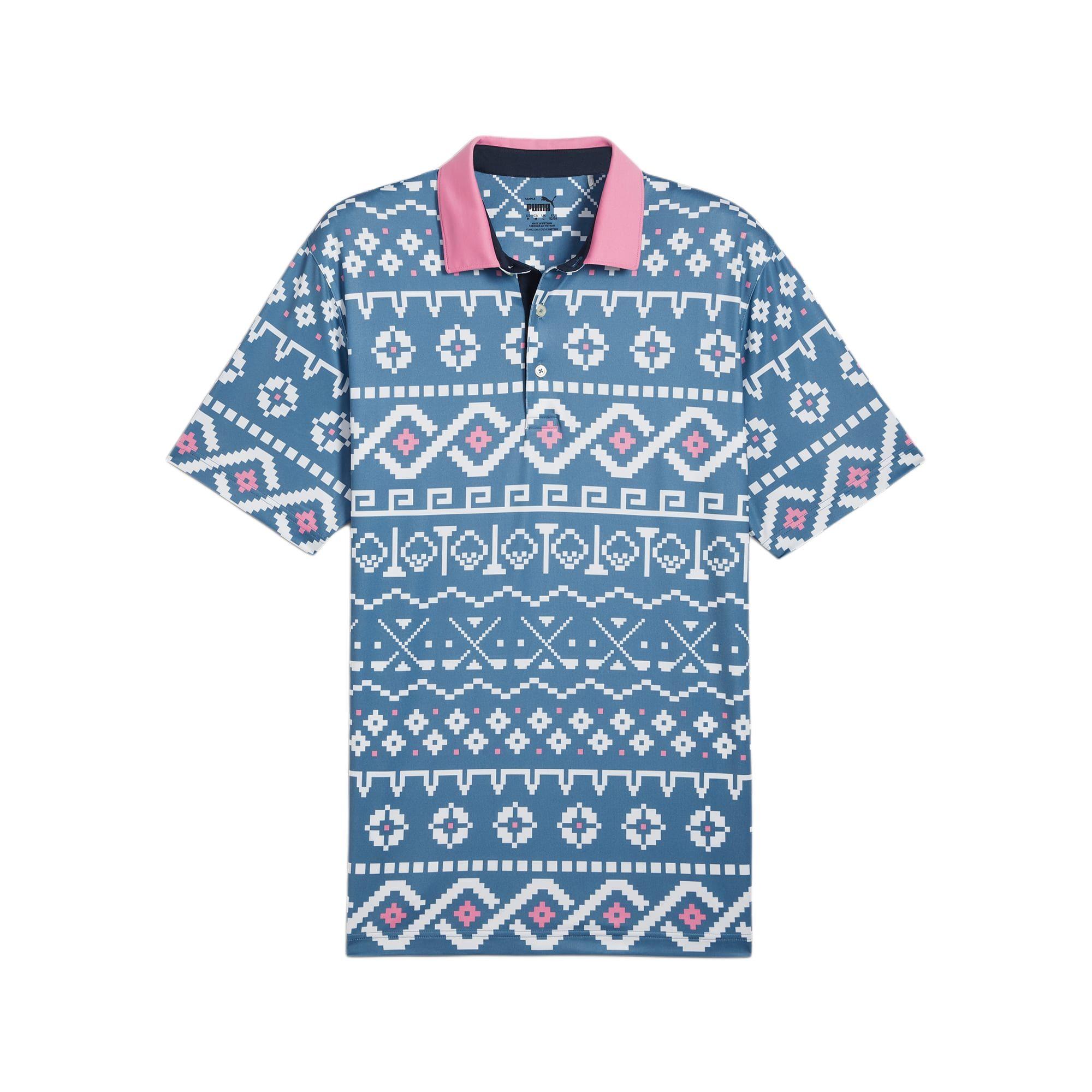 

PUMA Fair Isle Print Golf Polo Shirt Men tops Blue 626836-02 L