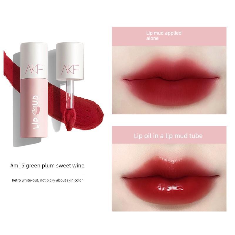 Akf Lip Mud Lip Glaze Lipstick Matte Matte Finish M17 Waterproof Long-Lasting Non-Stick Cup M07 Niche Affordable Natural Look Brightening