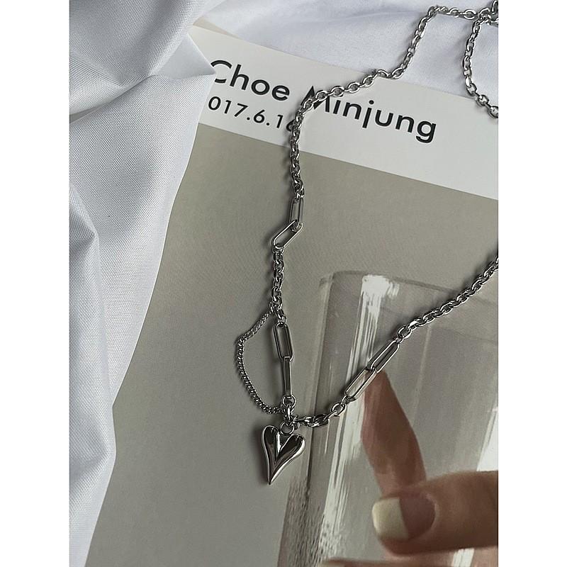 Titanium Steel Heart Pendant Necklace With Cross Chain For Women And Men