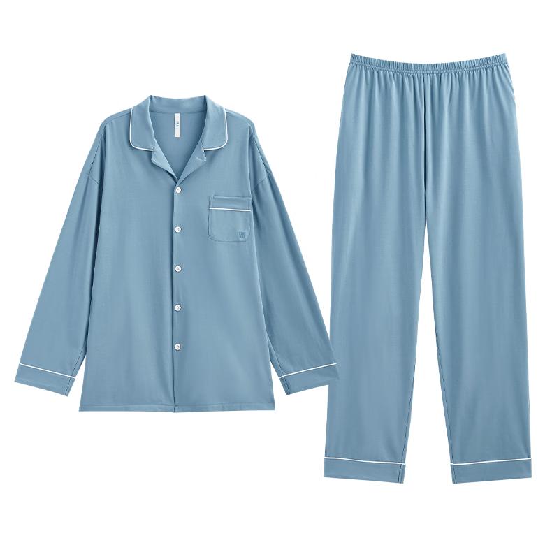 Men's Pure Cotton Antibacterial Long Sleeve Pajama Set