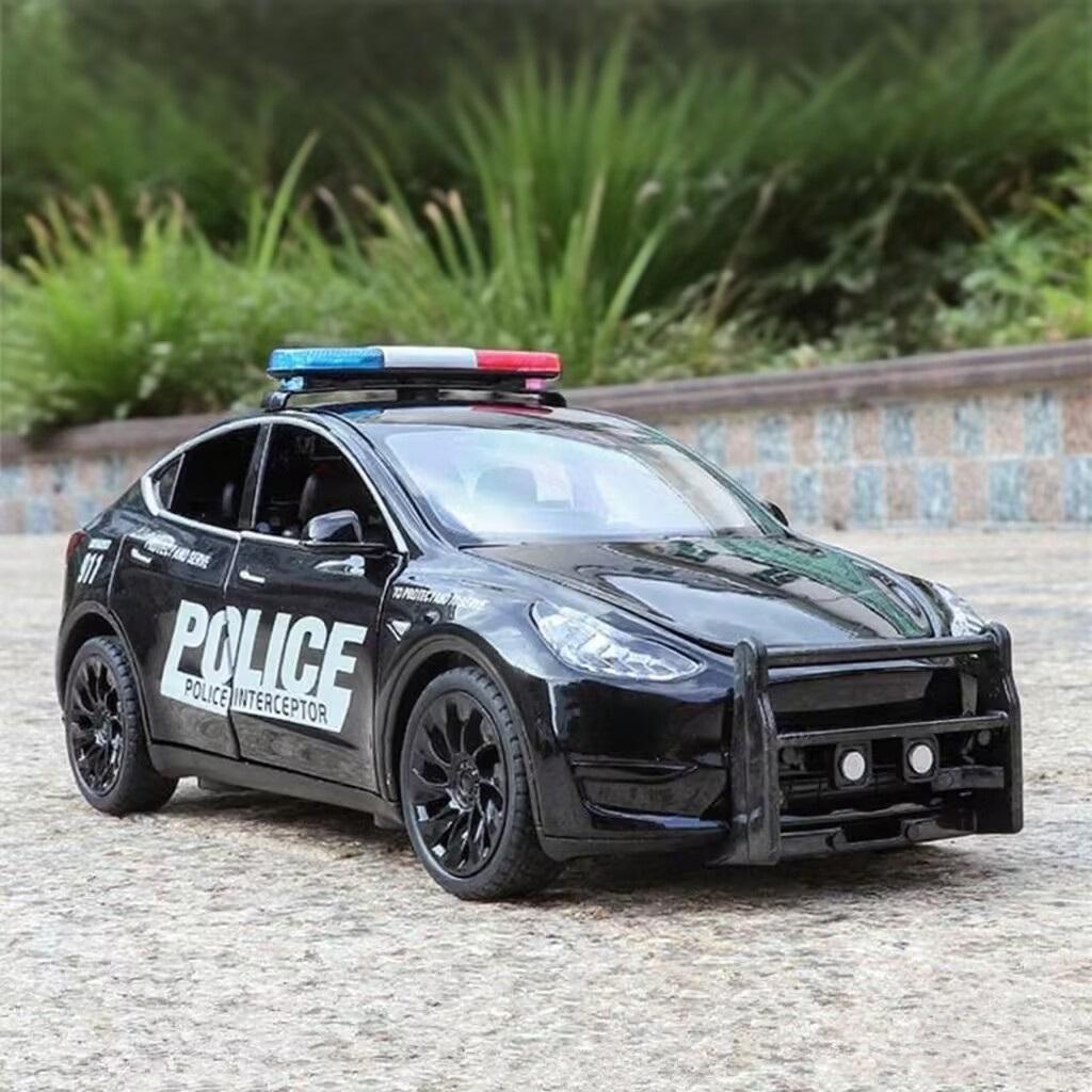 1/24 Tesla Model Y SUV Alloy Police New Energy Car Model Diecast Metal Vehicles Car Model Simulation Sound and Light Children Toy Gift