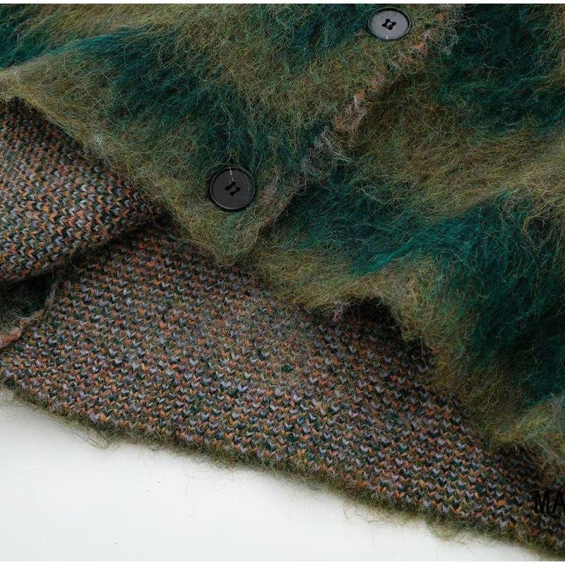 Landscape Paint Tie Dyed Women's Cardigan Sweater Fashion V-neck Single Breasted Female Sweaters 2024 Autumn Chic Lady Outwear