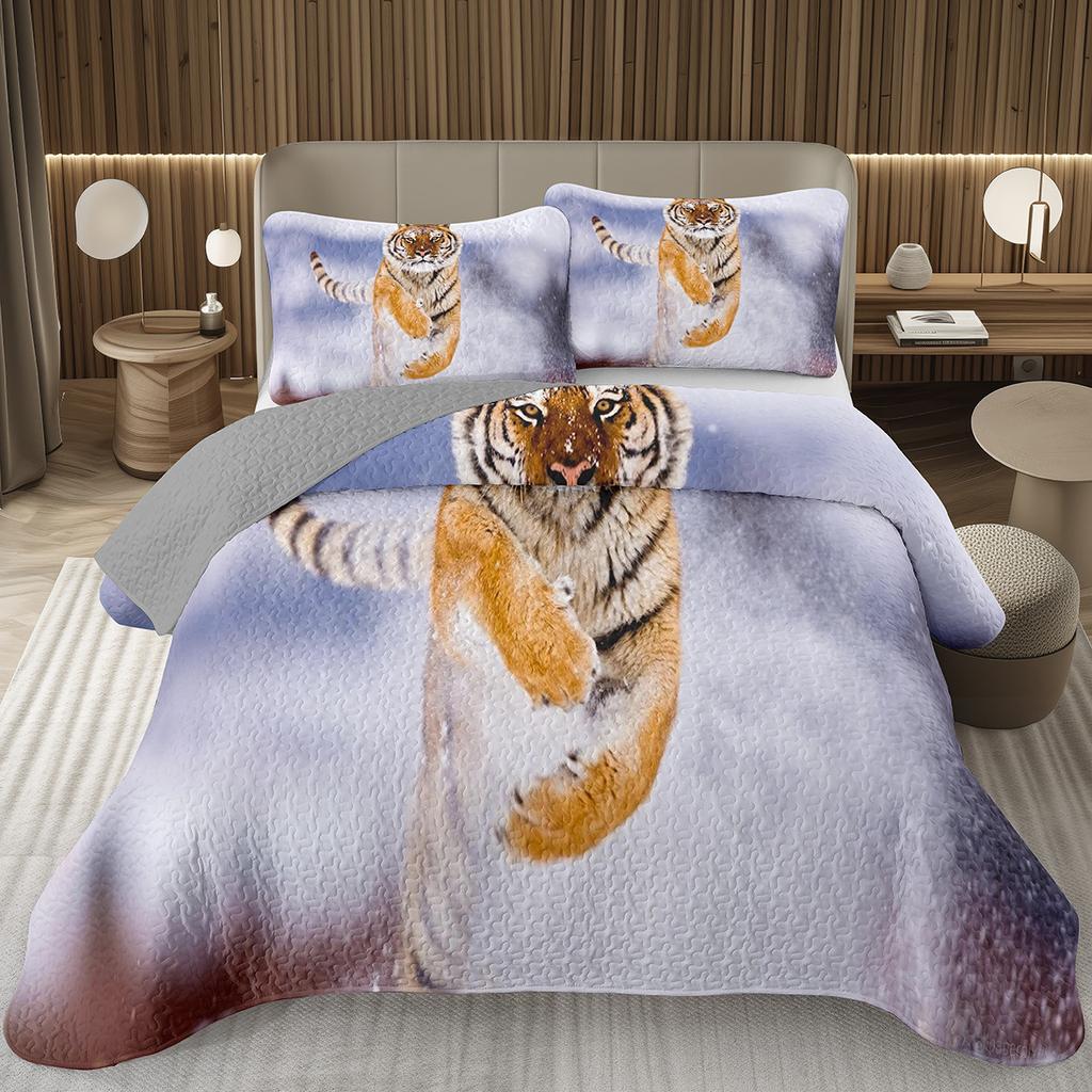 Tiger Quilt Set Twin King Size Wild Animal Tiger Bedspread for Adult Women Wildlife Print Bedding Western Farmhouse Coverlet Set
