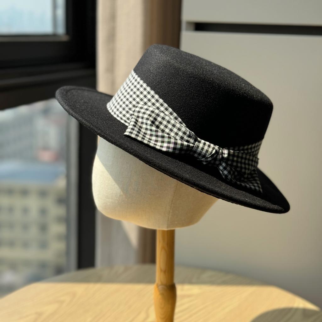 New Light Luxury Fashionable and Elegant Bow Plaid Fisherman Hat for Women in Autumn and Winter Woolen Hepburn Style Fashionable Top Hat for Women