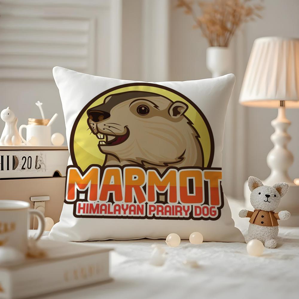 Cute Design M-Marmot Cushion Cover Anti-dustmite Pillowcase Invisible Zipper Silky Short Plush Sofa Cushion Cover