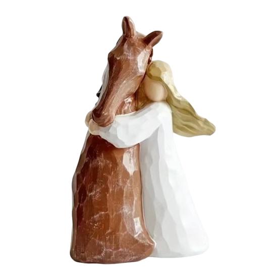 Embracing Horse Statue Hand-Painted Resin Girl Horse Figurine Inspirational Gifts for Women