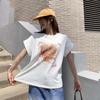 New Arrivals Open Run Women Casual HearT PrinT CoTTon Roll Up Loose FiT T shirT