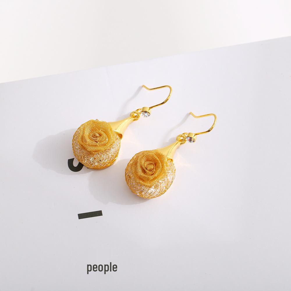 Golden Rose Mesh Flower Earring Drops: Chic and Versatile
