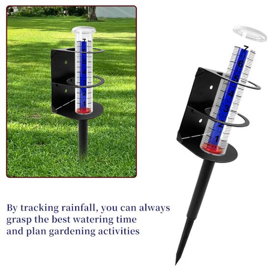 Outdoor Rain Gauge with Metal Stake Large Capacity Garden Lawn Yard Fence Patio Farm Water Rain Meter Tube with Mounting Rack