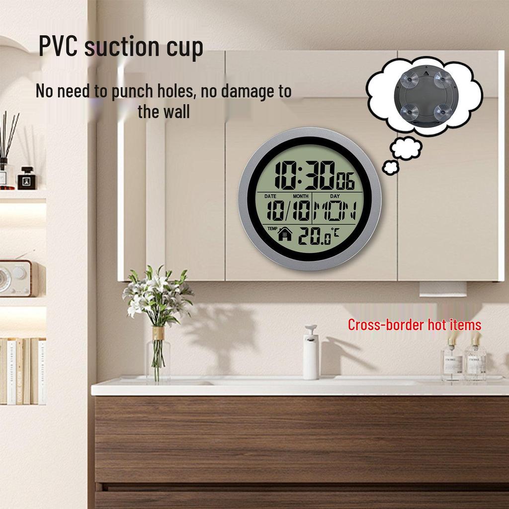 Punch-Free Self-Adhesive LCD Wall Clock: High-Definition Digital Display for Bathroom & Kitchen