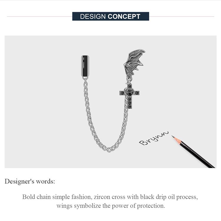 Bamoer 925 Sterling Sølv Vingekors Sølv Silikon Sikkerhetslenke Passer Originale Armbånd