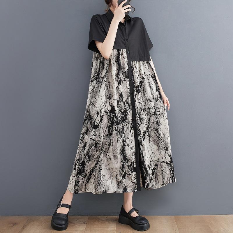 

Новое винтажное платье с цветочным принтом больших размеров с коротким рукавом для женщин, повседневное свободное летнее платье-рубашка