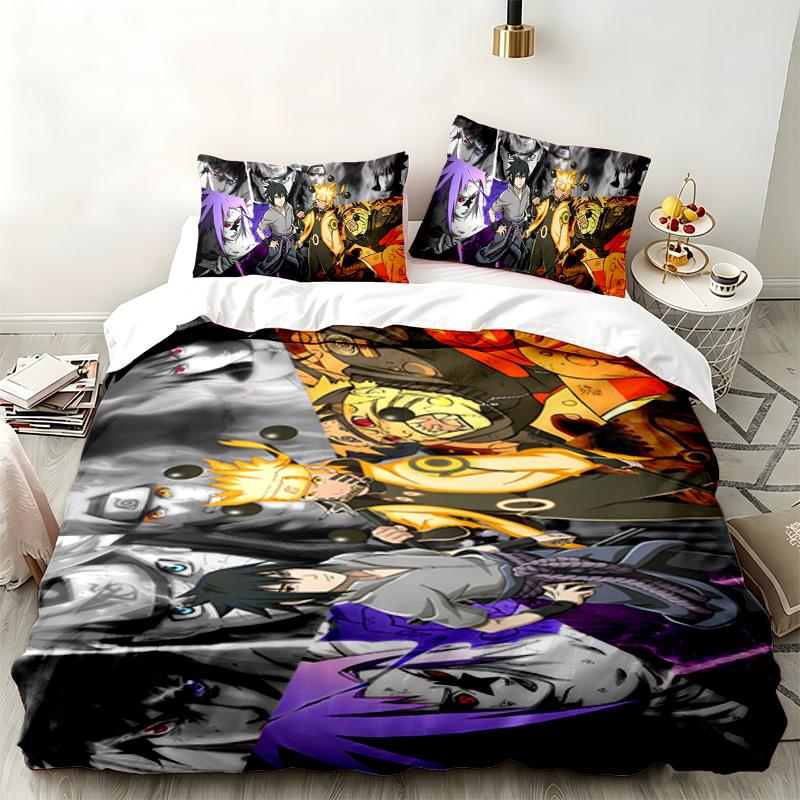 Naruto 3-teiliges Set Perfekt für das Schlafzimmer Bequemes Bettwäsche-Set enthält einen Bettbezug und zwei Kissenbezüge Ideales Geburtstags- oder Weihnachtsgeschenk