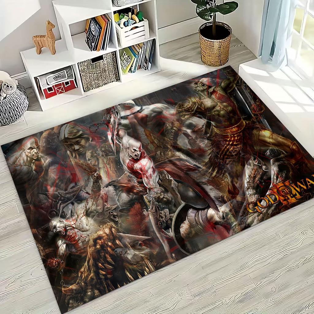 Tappeto Classici God of War Kratos Gioco 3A Tappeto per Giocatori per Camera da Letto Soggiorno Divano Casa Zerbino Decorazione, Tappetino Antiscivolo Grande per Giochi per Bambini