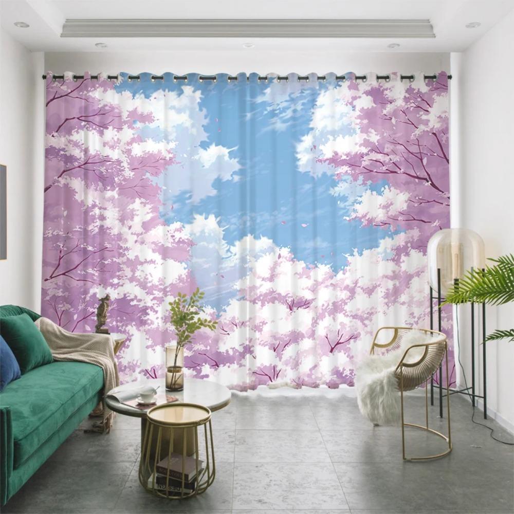 Custom Drape Japanese Anime Mount Fuji Cherry Blossom Landscape Painting Japanese Restaurant Living Space Bedroom Drape