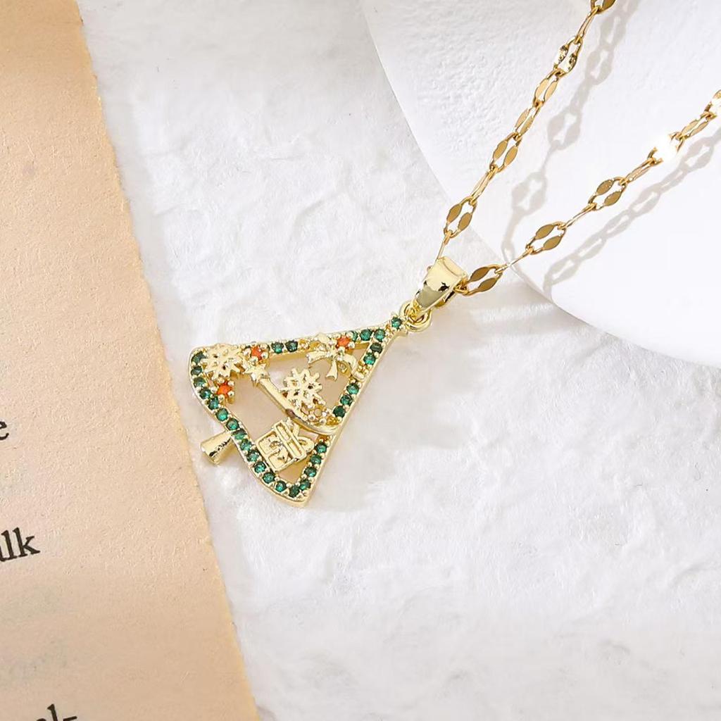 Popular Christmas Series Necklaces: Santa Claus, Peace Tree, Holiday Element Micro-Paved Drip Oil Pendant